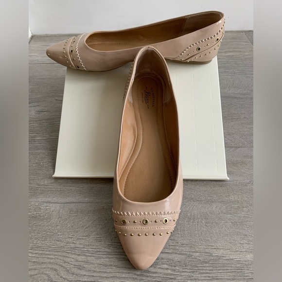 G.H. Bass Layla Beige Faux Patent Leather Flats with Gold Studs/Embellishments - Picture 6 of 11